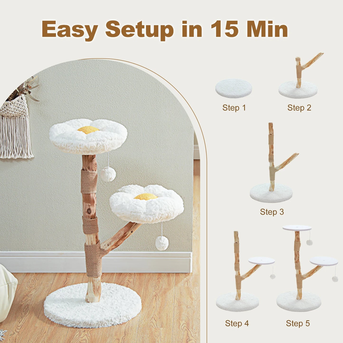 Modern Wood Flower Tree for Indoor Cats