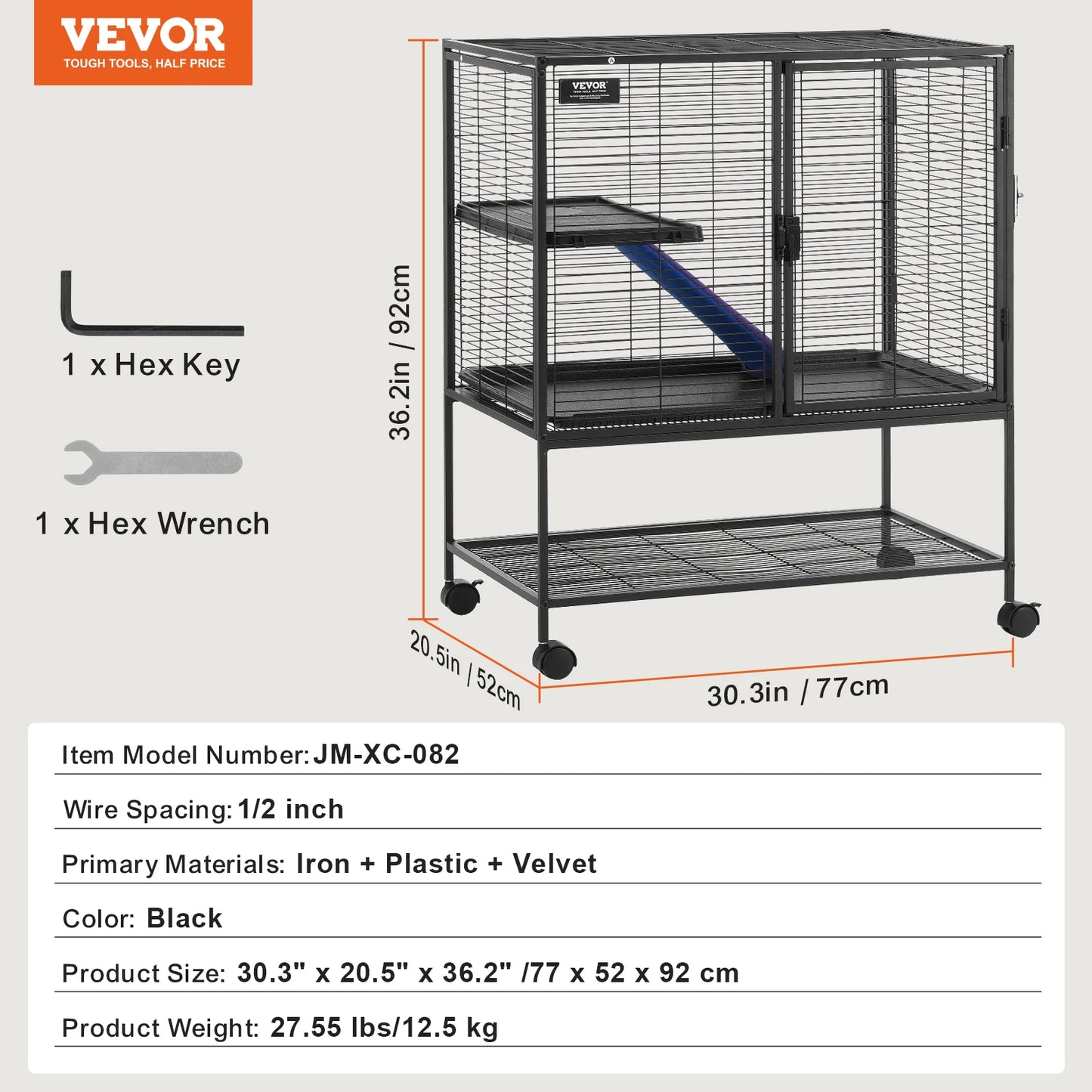 Large 64.6" Rolling Metal 4 Tier Ferret Cage