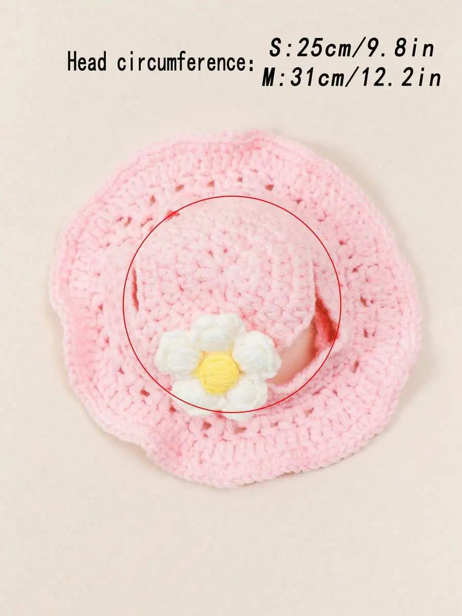 Knitted Pet Hat with Floral Trim