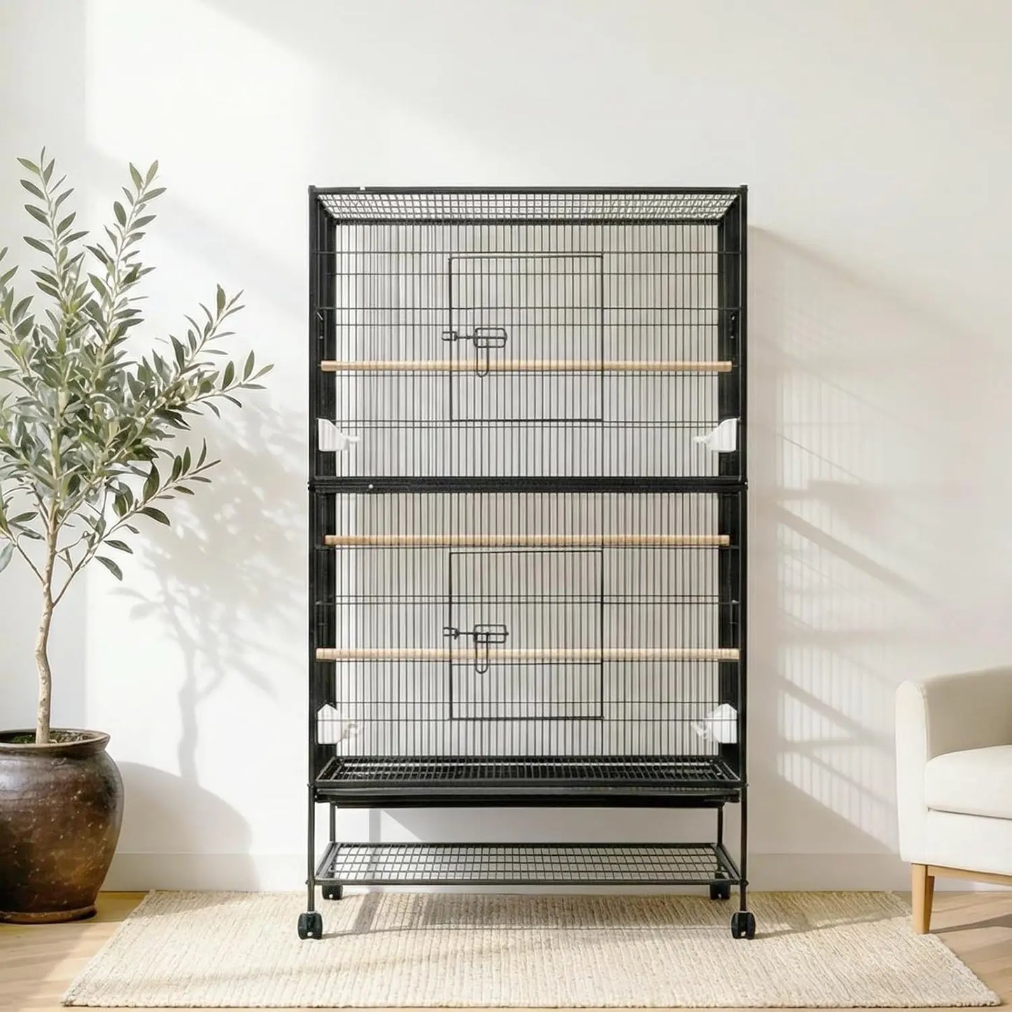 61" H Large Bird Cage wFood Bowls