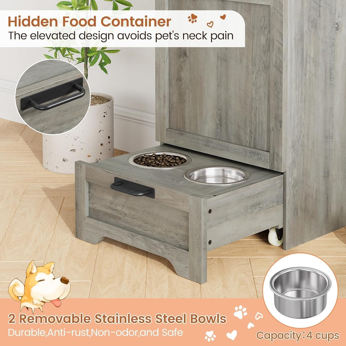 Food Station with Storage Cabinet