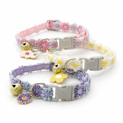 Soft Lace Adjustable Flower Collar with Bell