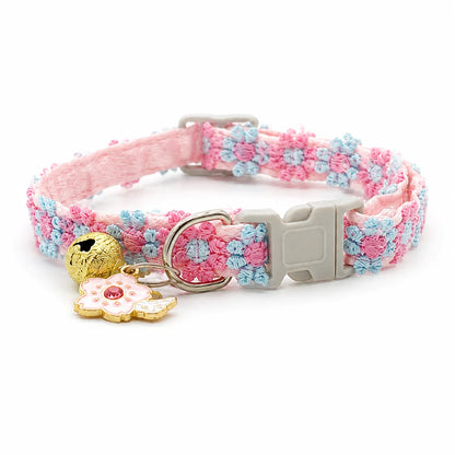 Soft Lace Adjustable Flower Collar with Bell