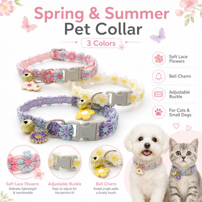 Soft Lace Adjustable Flower Collar with Bell
