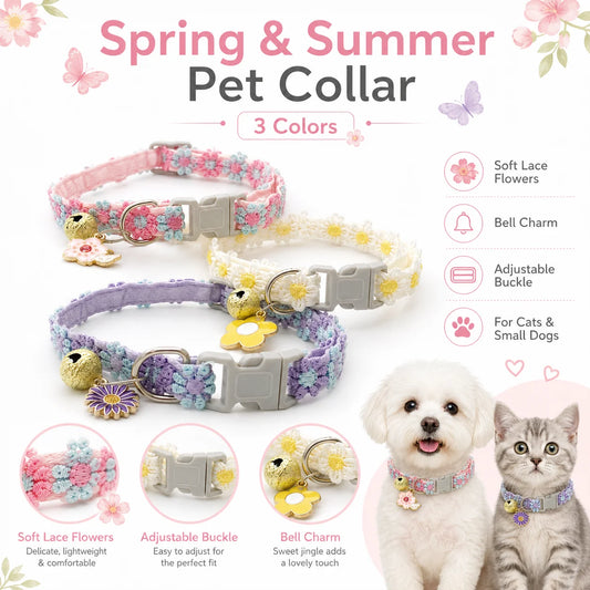 Soft Lace Adjustable Flower Collar with Bell