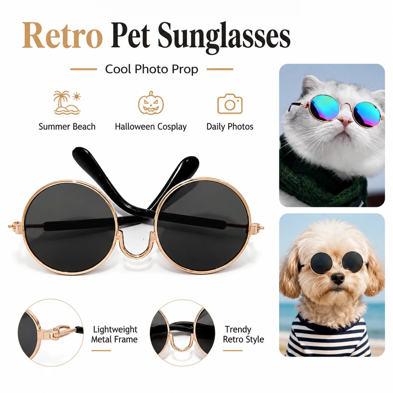 Lightweight Retro Round Pet Sunglasses
