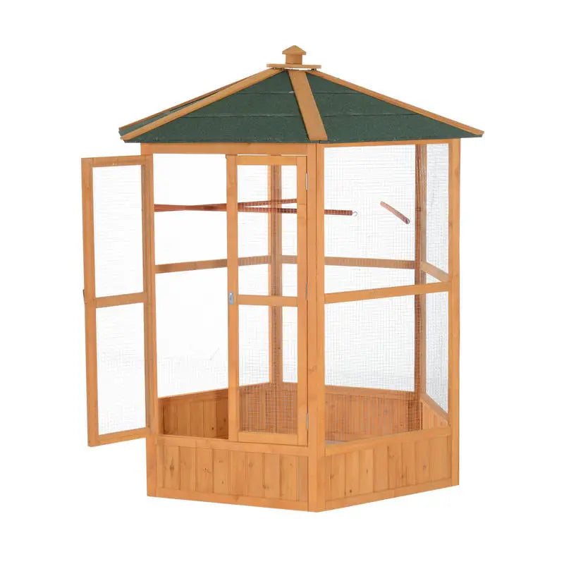 70"H Hexagonal Wooden Bird Cage