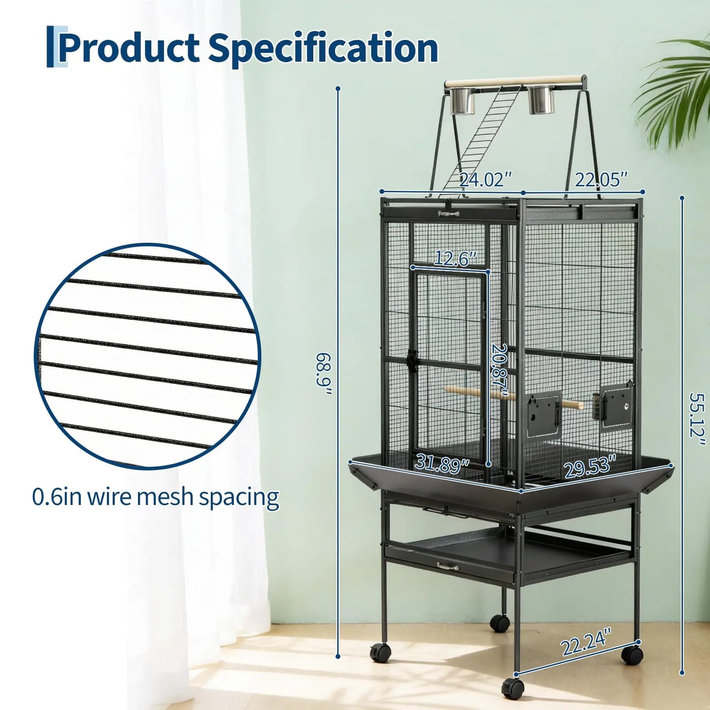 69" Extra Large Bird Cage with Rolling Stand