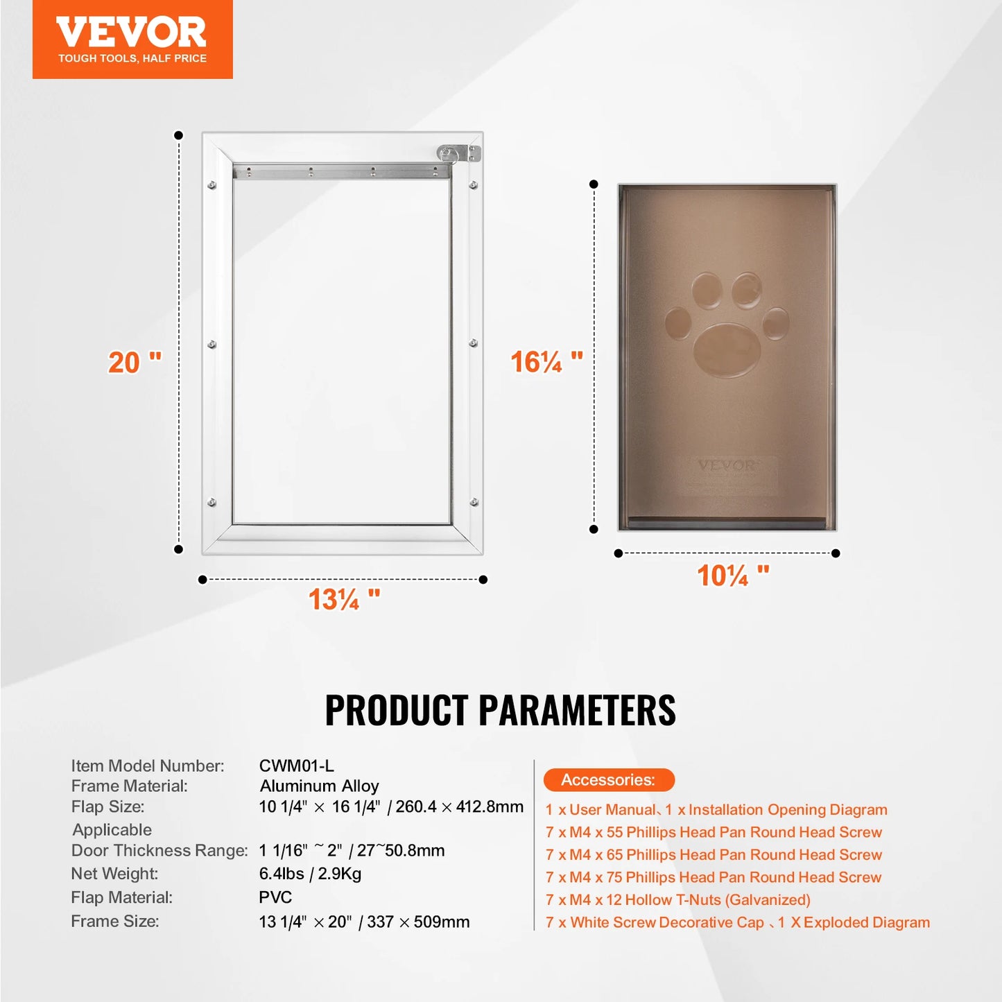 Aluminum Frame Pet Door w/Lock & Flap System