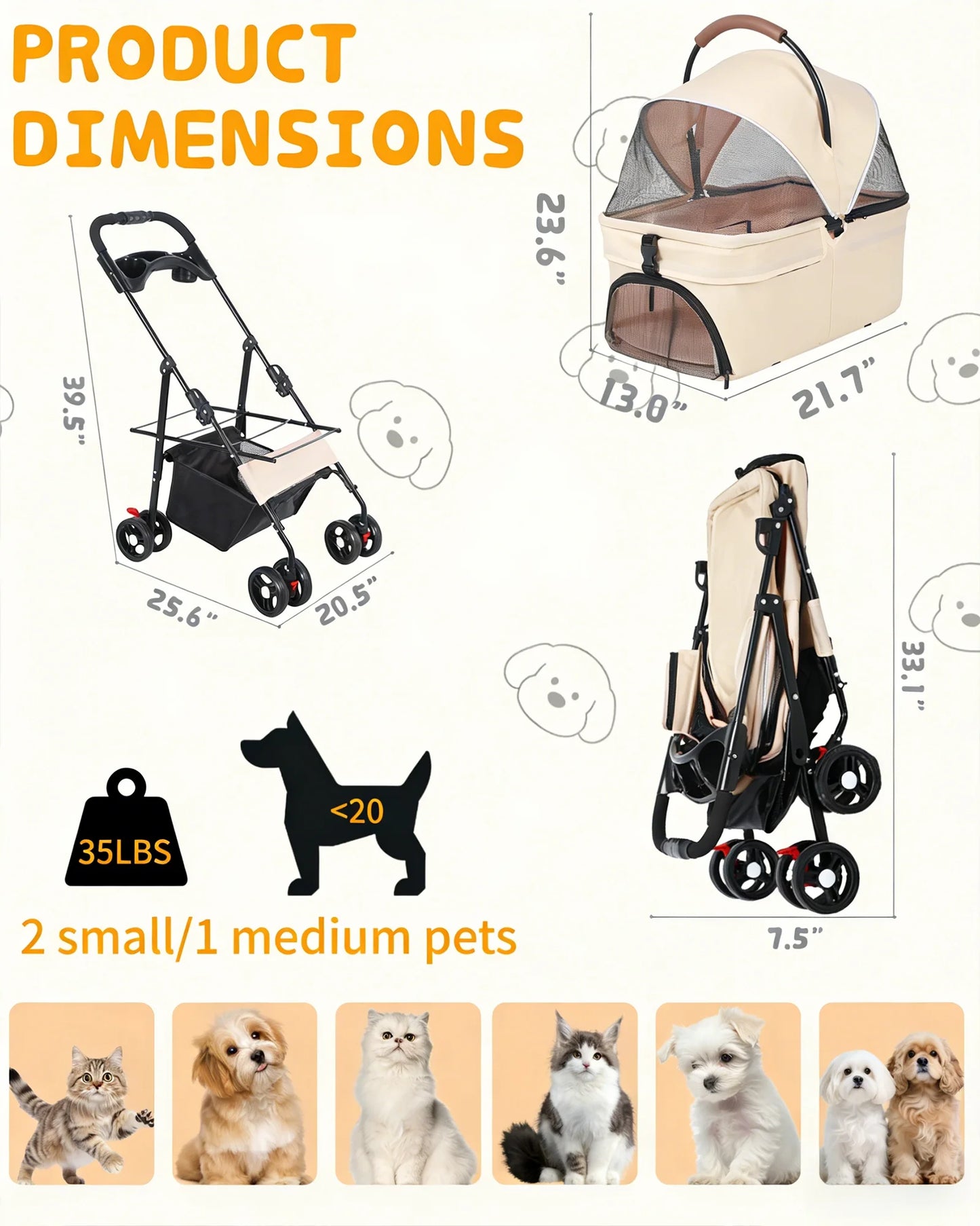 Lightweight Pet Stroller for Small Dogs