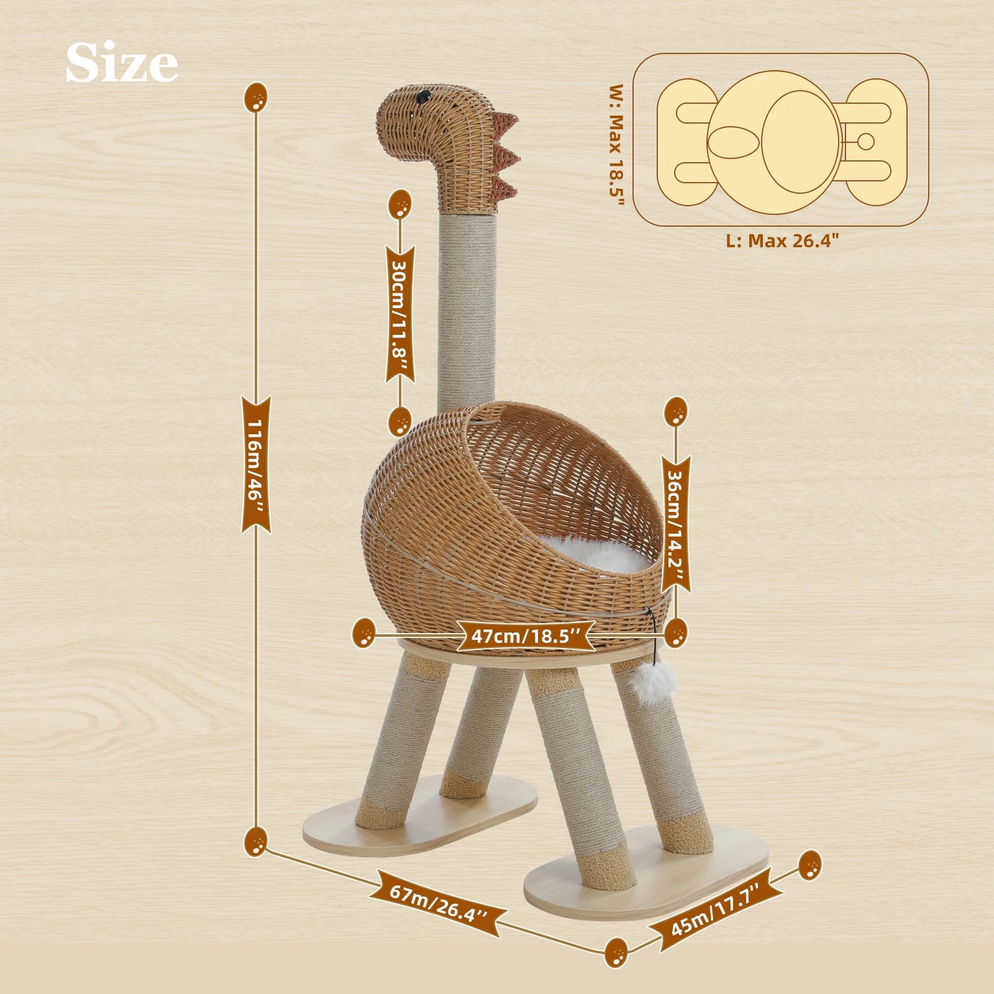 Large Dinosaur Cat Tree Tower w/Sisal Scratching Post