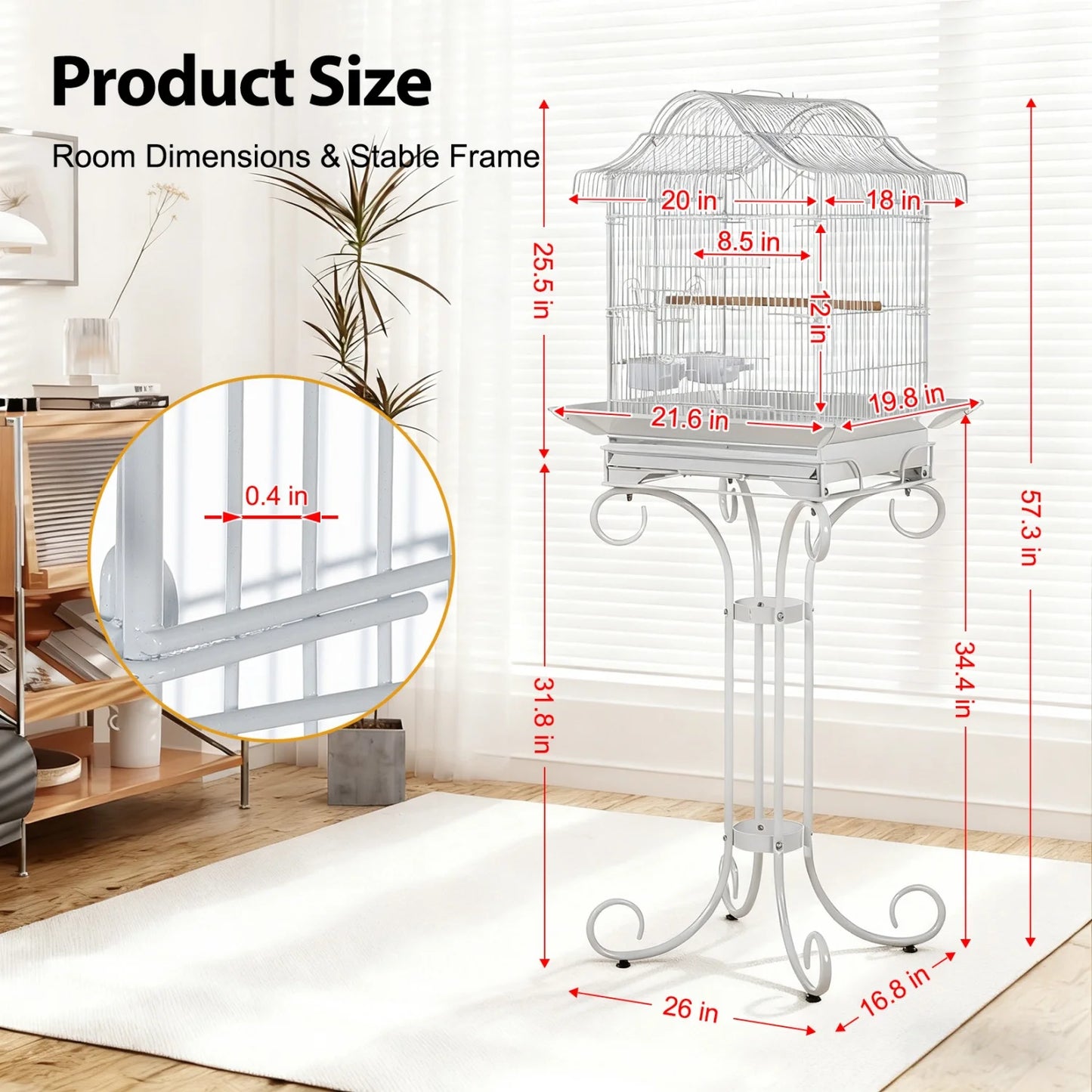 58" Heavy Duty Wrought Iron Bird Cage with Stand