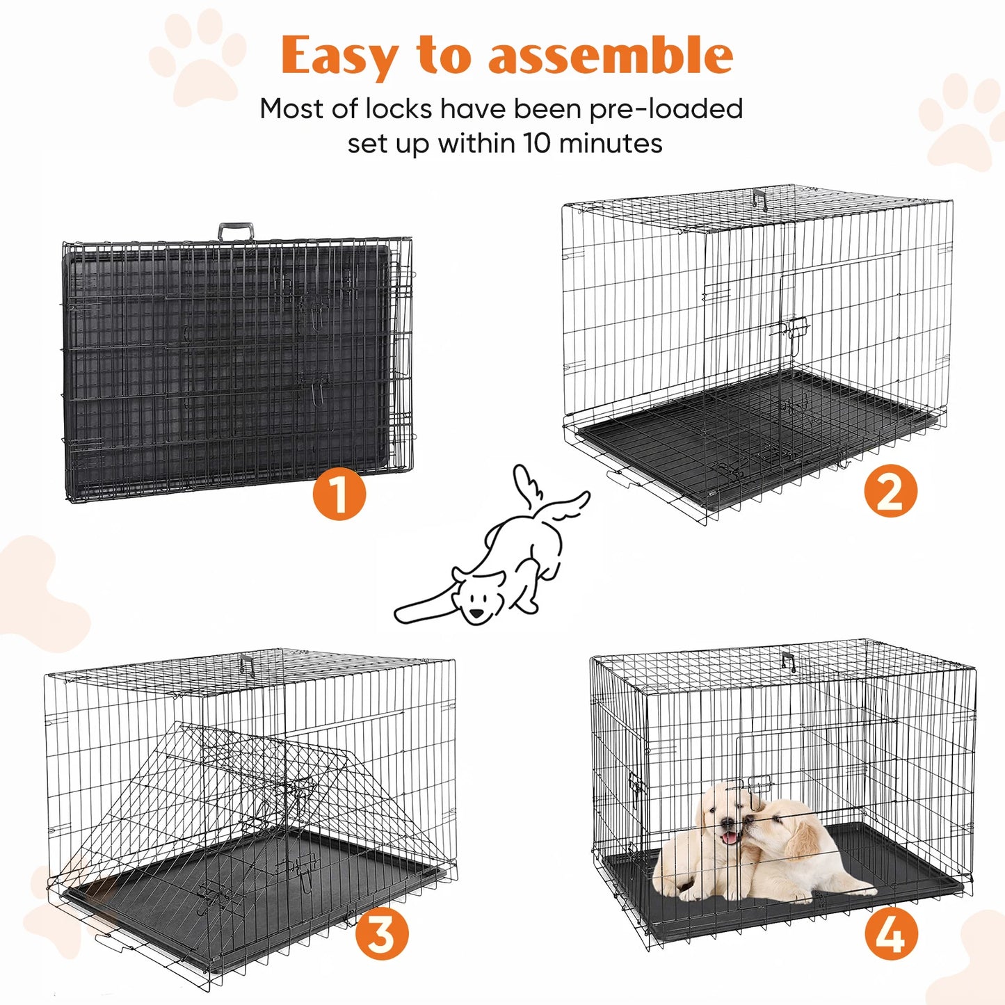 48 In. Double Door Folding Metal Wire Dog Cage