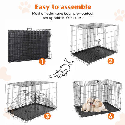 48 In. Double Door Folding Metal Wire Dog Cage