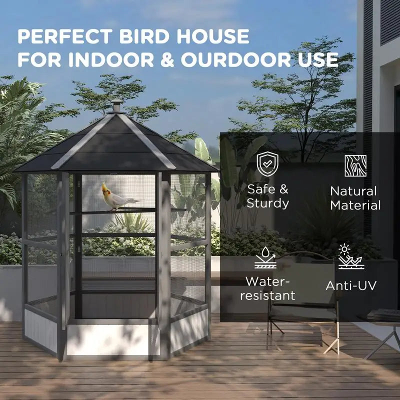 69" Wooden Hexagonal Outdoor Aviary