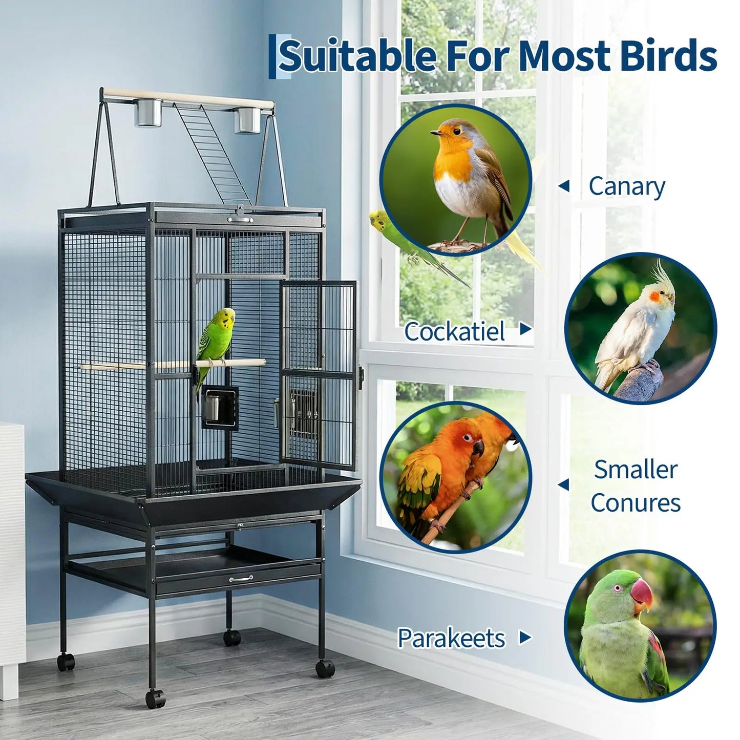 69" Extra Large Bird Cage with Rolling Stand