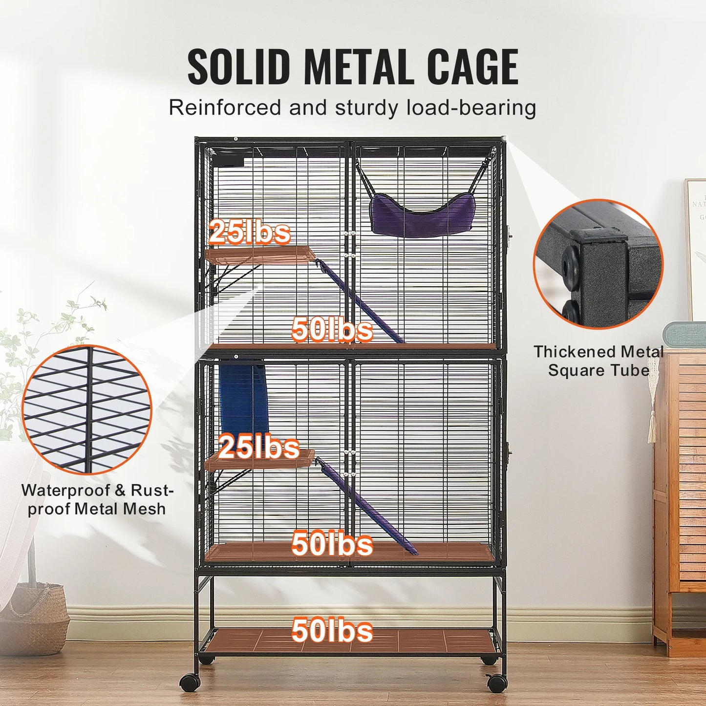Large 4 Tier Rolling Metal Ferret Cage