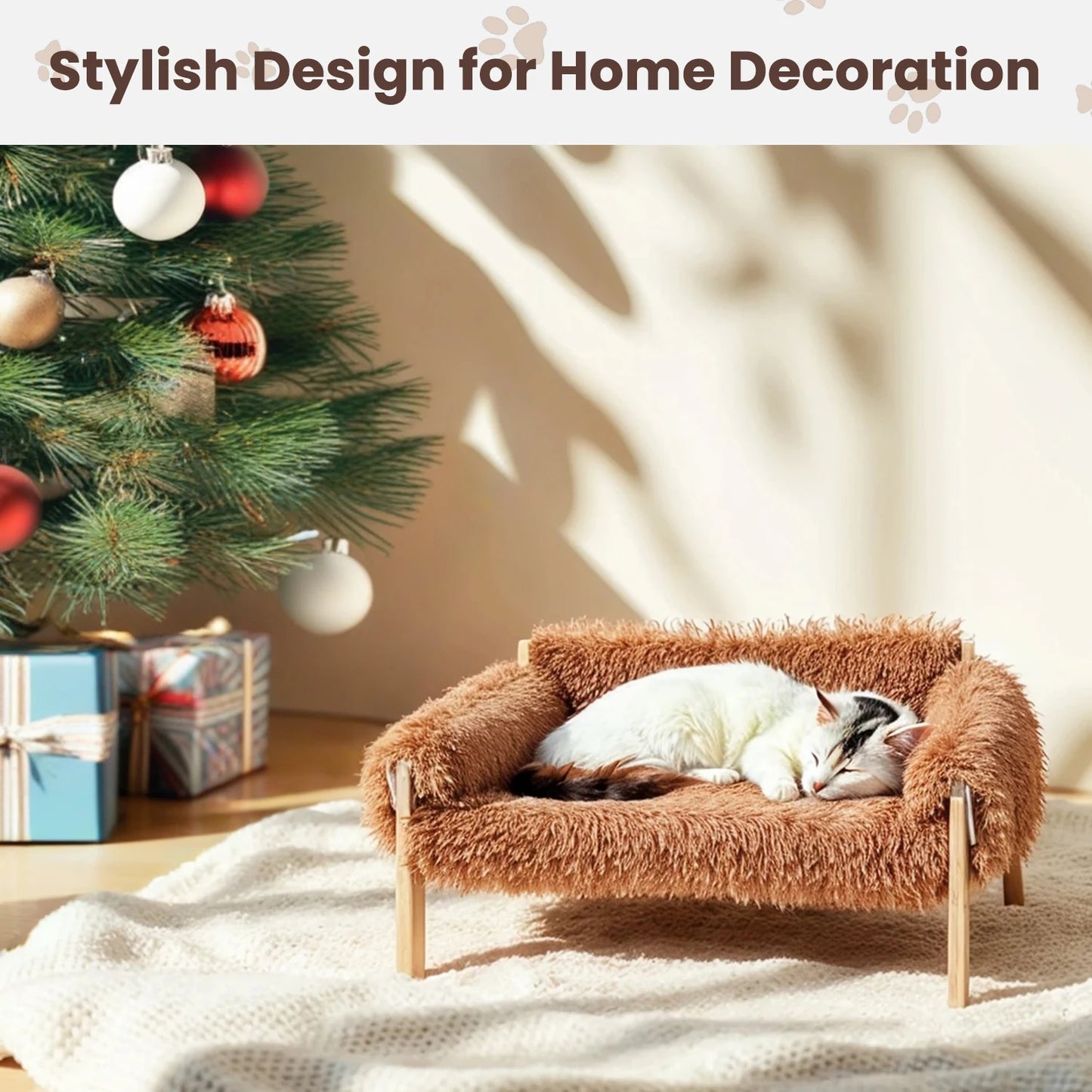 Large Sturdy Wooden Leg Cat Bed