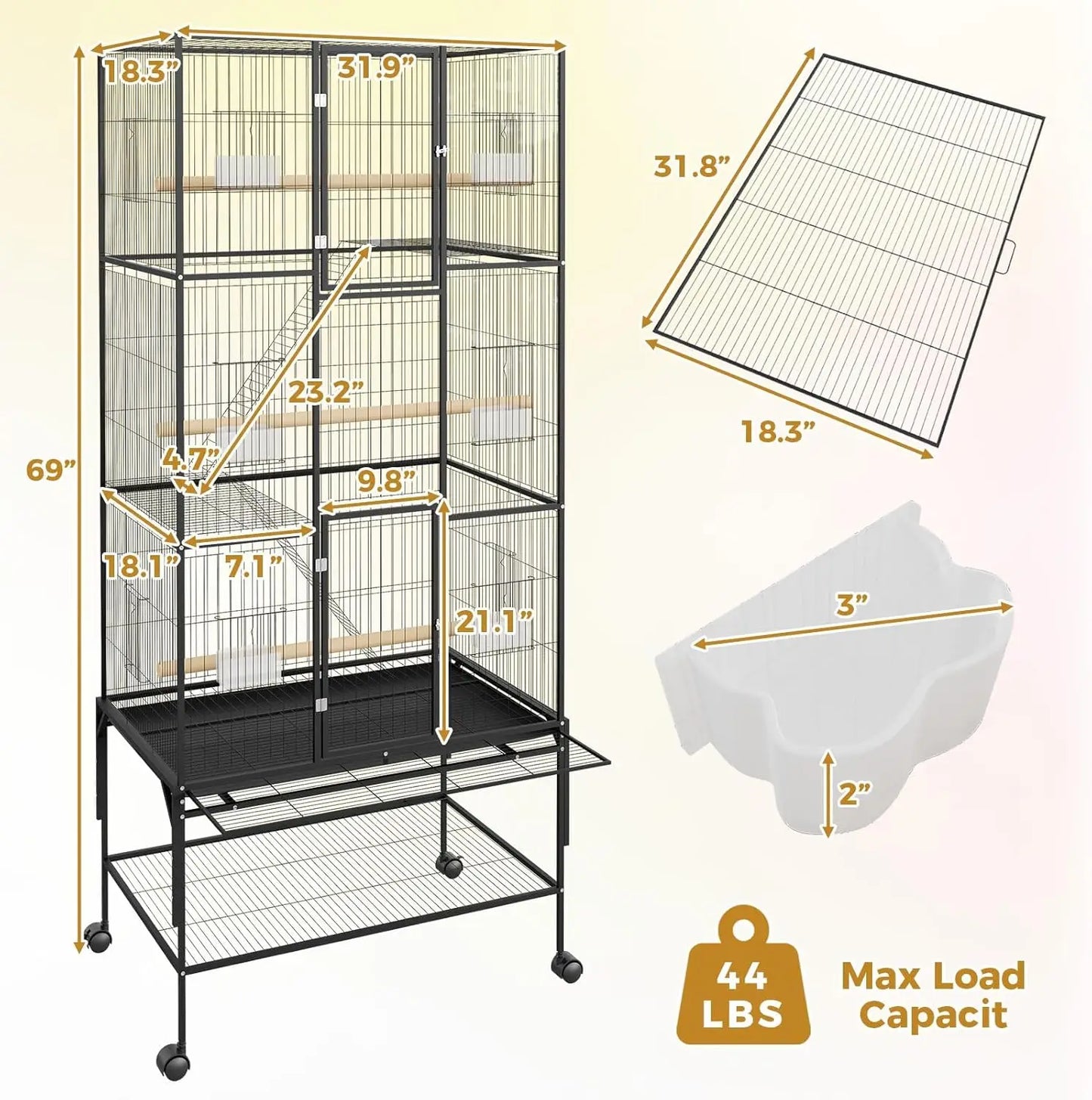 69-Inch XL Rolling Bird Cage
