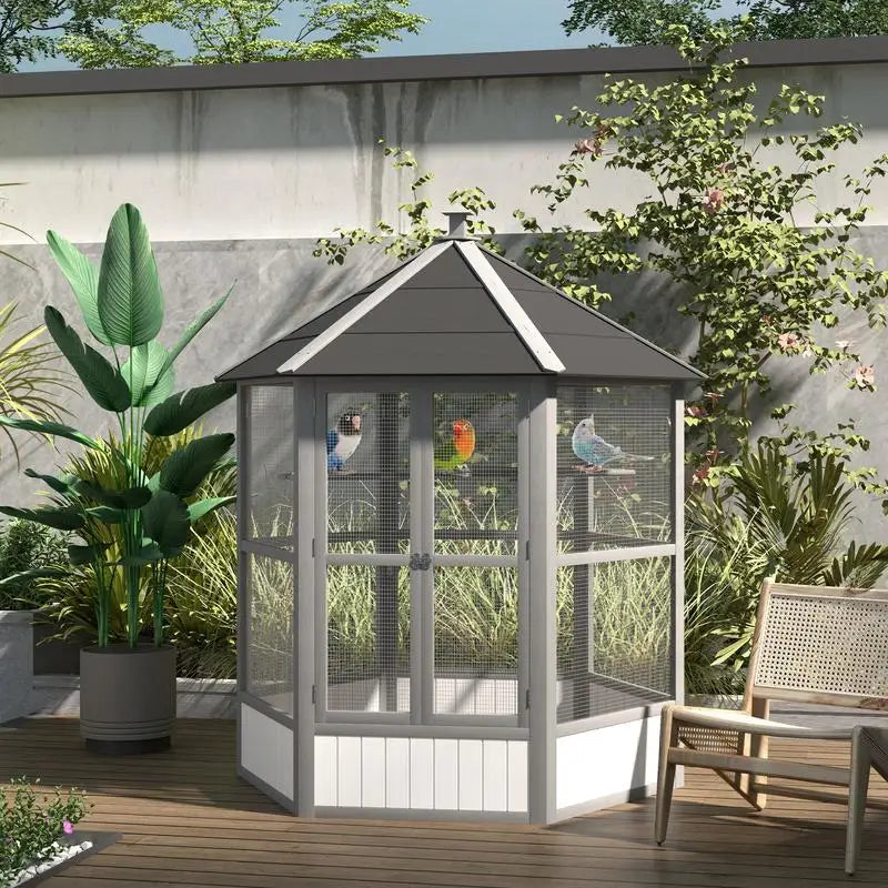 69" Wooden Hexagonal Outdoor Aviary