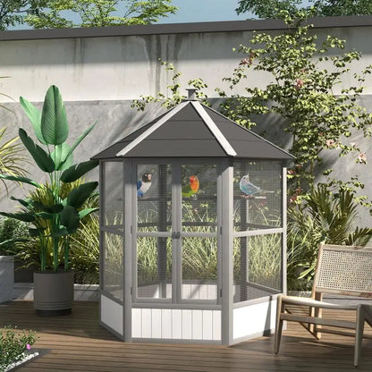 69" Wooden Hexagonal Outdoor Aviary