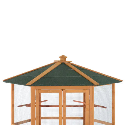 70"H Hexagonal Wooden Bird Cage
