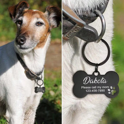 Engraved Stainless Steel Bone-Shaped Pet ID Tag