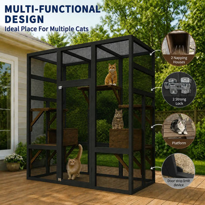 70in Wooden Outdoor Cat Enclosure