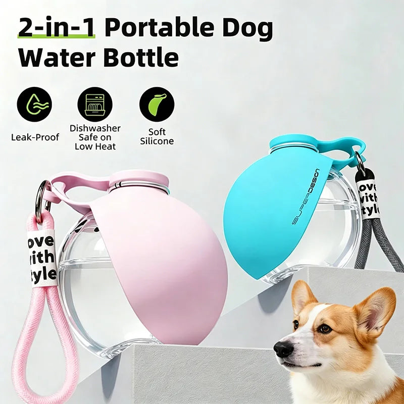 2-in-1 Portable Dog Water Bottle w/Lanyard