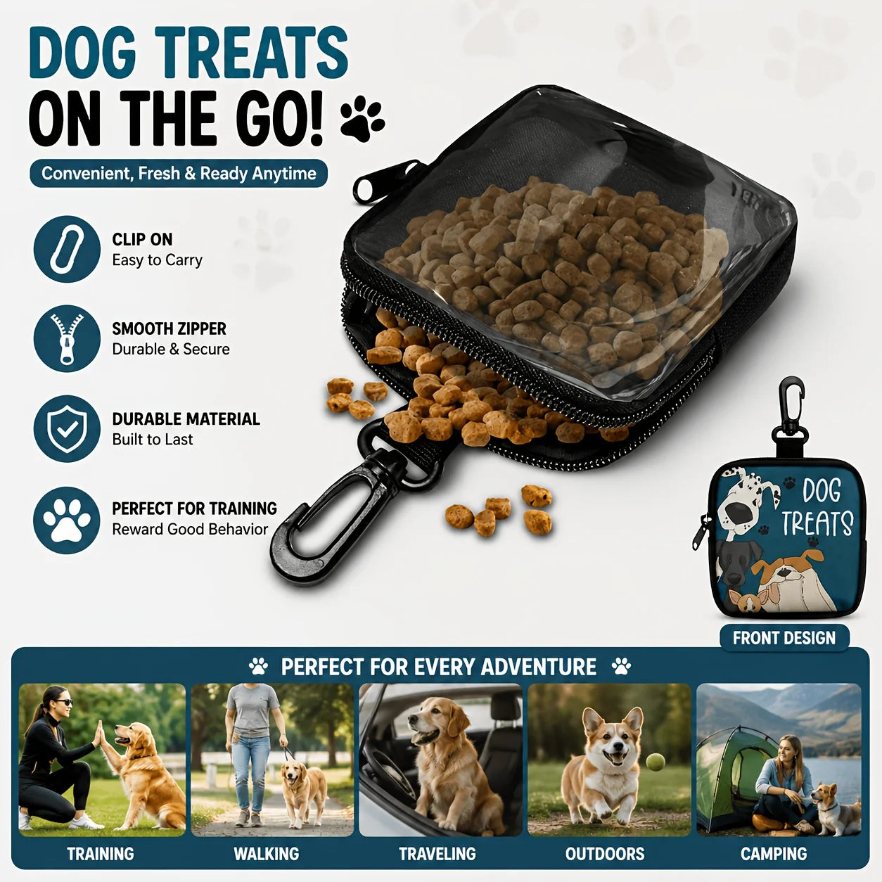 Portable Dog Snack Bag with Transparent Window and Zipper