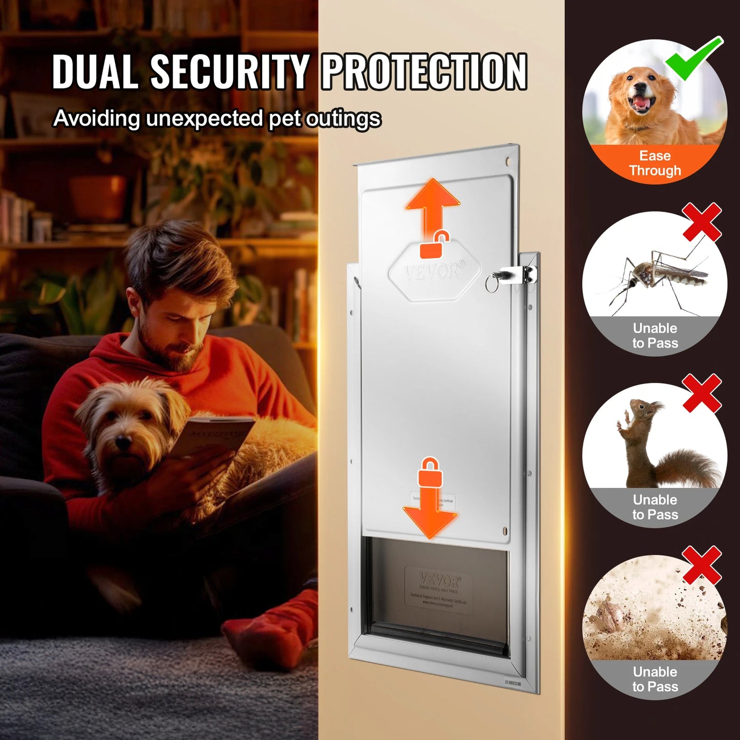 Aluminum Frame Pet Door w/Lock & Flap System