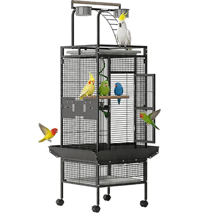 60 In Wrought Iron Bird Cage with Rolling Stand