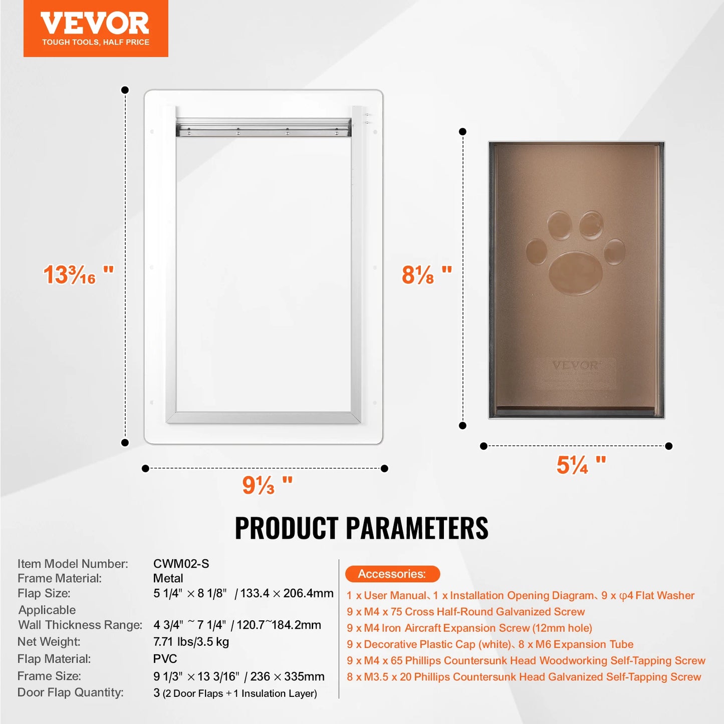 Metal Frame Pet Door w/Lock & 3-Flap System