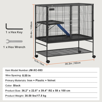 Large 4 Tier Rolling Metal Ferret Cage