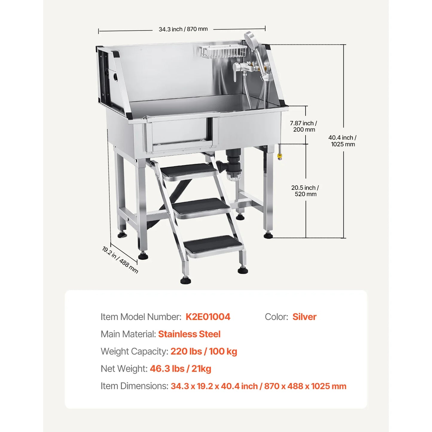 34" Stainless Steel Dog Washing Station