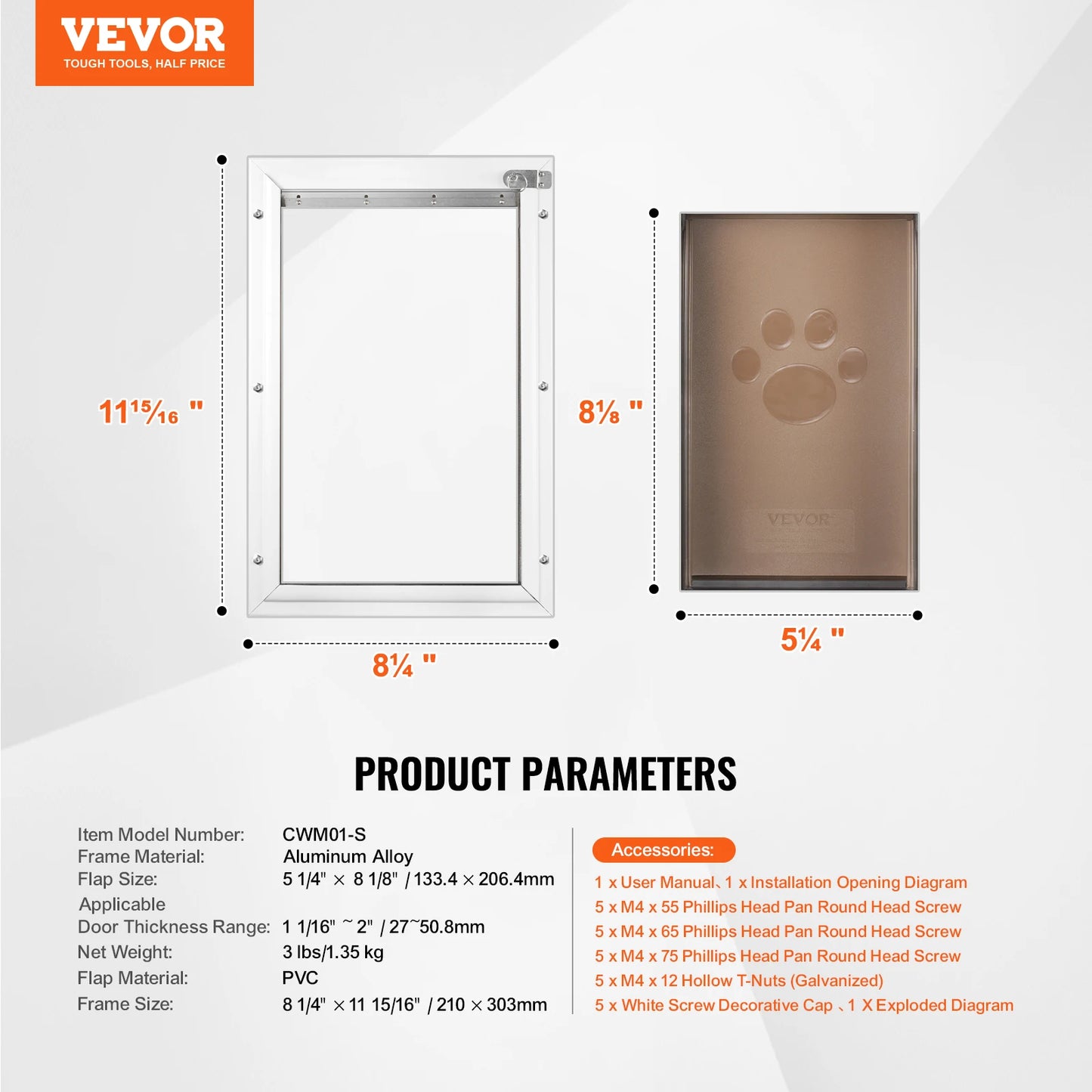 Aluminum Frame Pet Door w/Lock & Flap System