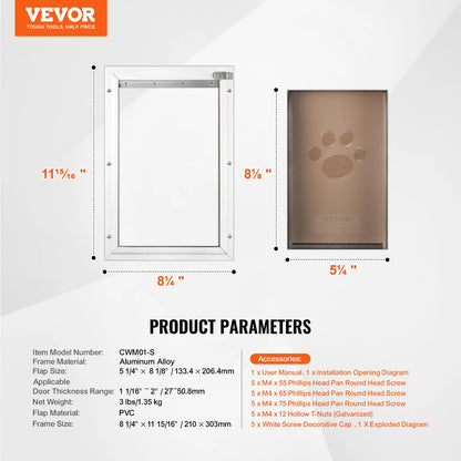 Aluminum Frame Pet Door w/Lock & Flap System