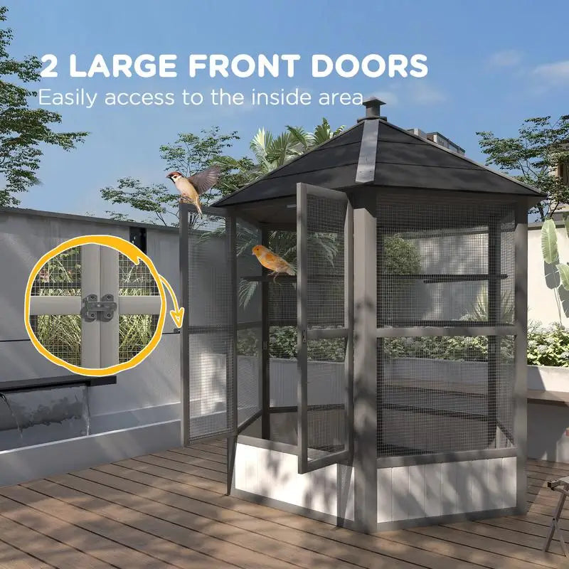 69" Wooden Hexagonal Outdoor Aviary