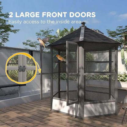 69" Wooden Hexagonal Outdoor Aviary
