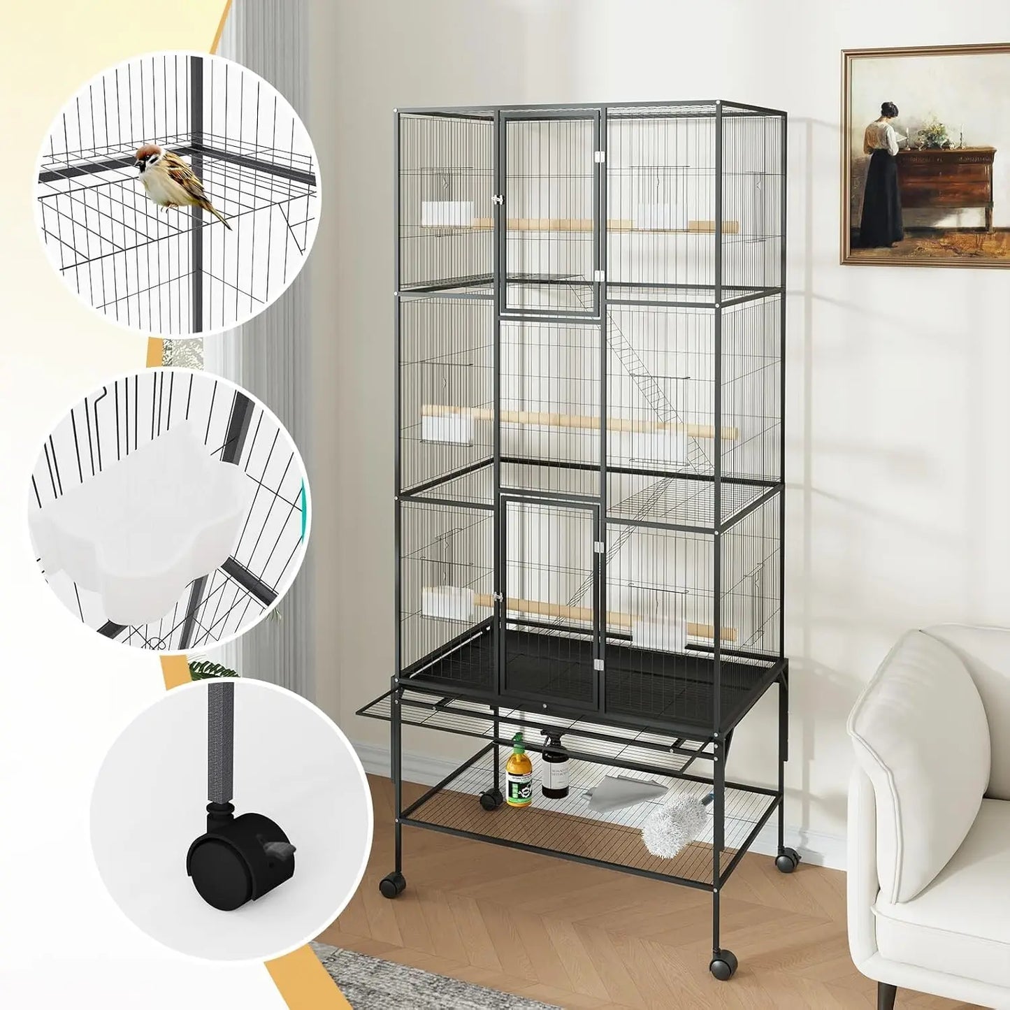 69-Inch XL Rolling Bird Cage