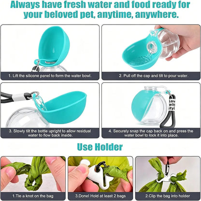 2-in-1 Portable Dog Water Bottle w/Lanyard