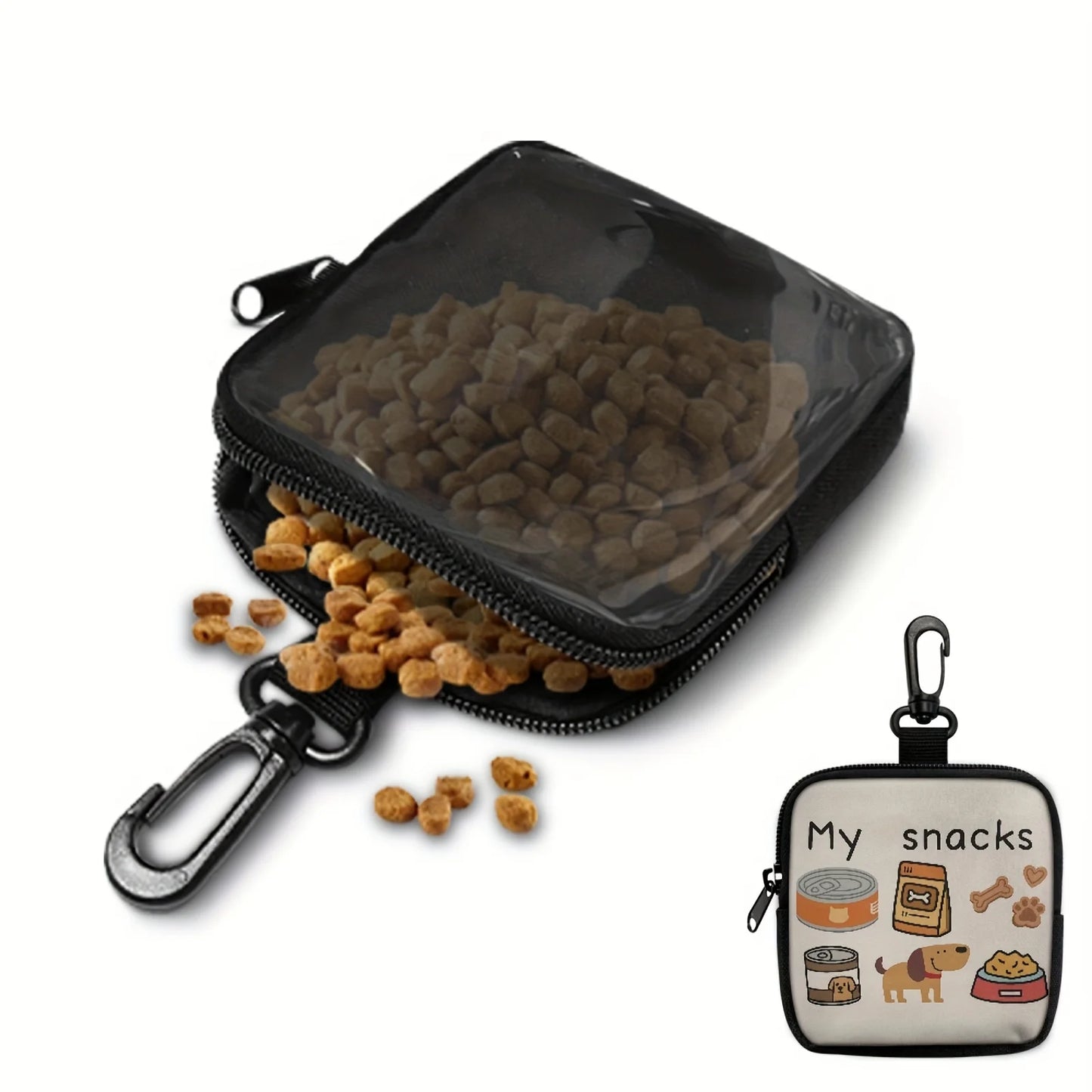 Dog Print Treat Bag with Hook and Zipper