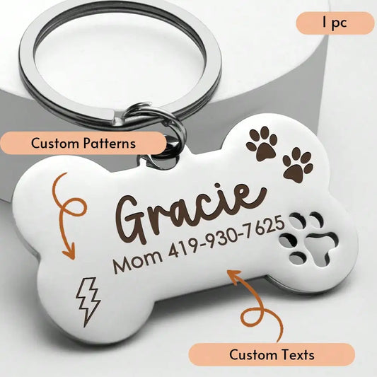 Engraved Stainless Steel Bone-Shaped Pet ID Tag