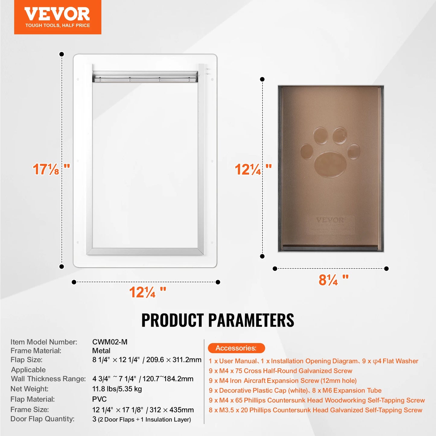 Metal Frame Pet Door w/Lock & 3-Flap System
