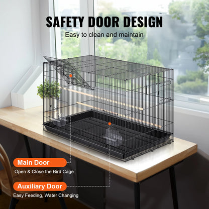 30in Metal Bird Cage 
 

69-Inch Extra Large Rolling Bird Cage for Parrots and Cockatiels Flight Cage with Storage Shelf,Feed Bowls & Wood Perch