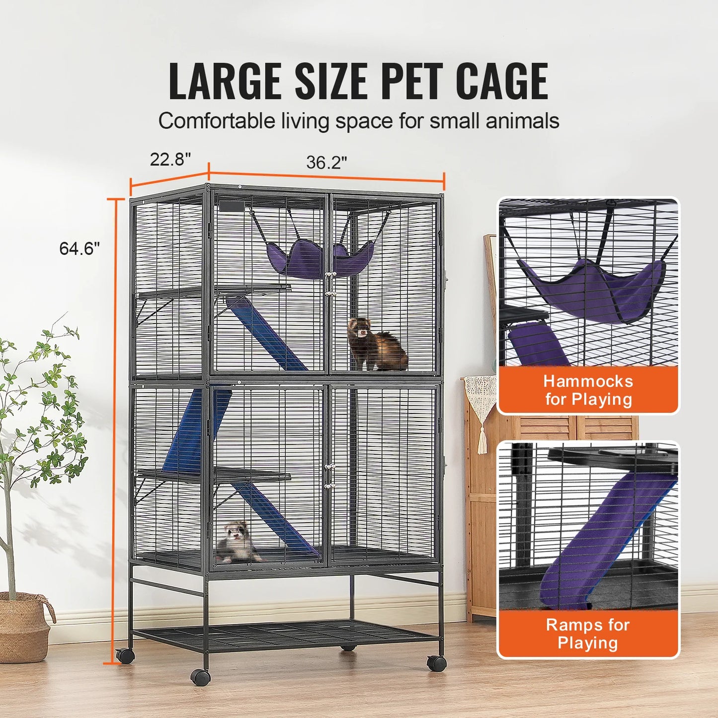Large 4 Tier Rolling Metal Ferret Cage