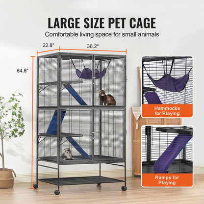 Large 4 Tier Rolling Metal Ferret Cage