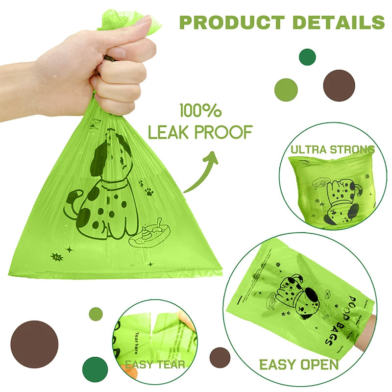 Leakproof Biodegradable Dog Poop Bags w/Holder