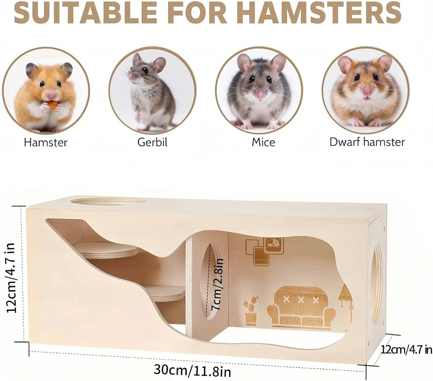 Wooden House Chamber, Magnetic Hamster Hideout