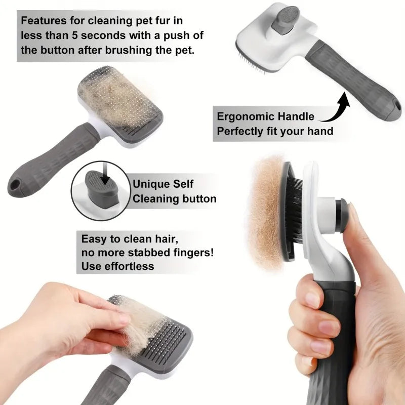 20 cm Self-Cleaning Pet Brush w/Ergonomic Handle
